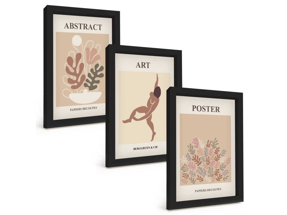 Composição De Quadros Na Paredecomposições Elegantes De Matisse Moldura Preta Quadros Para A Sala De Estar Espelharte (3 Peças 20x30 Cm)