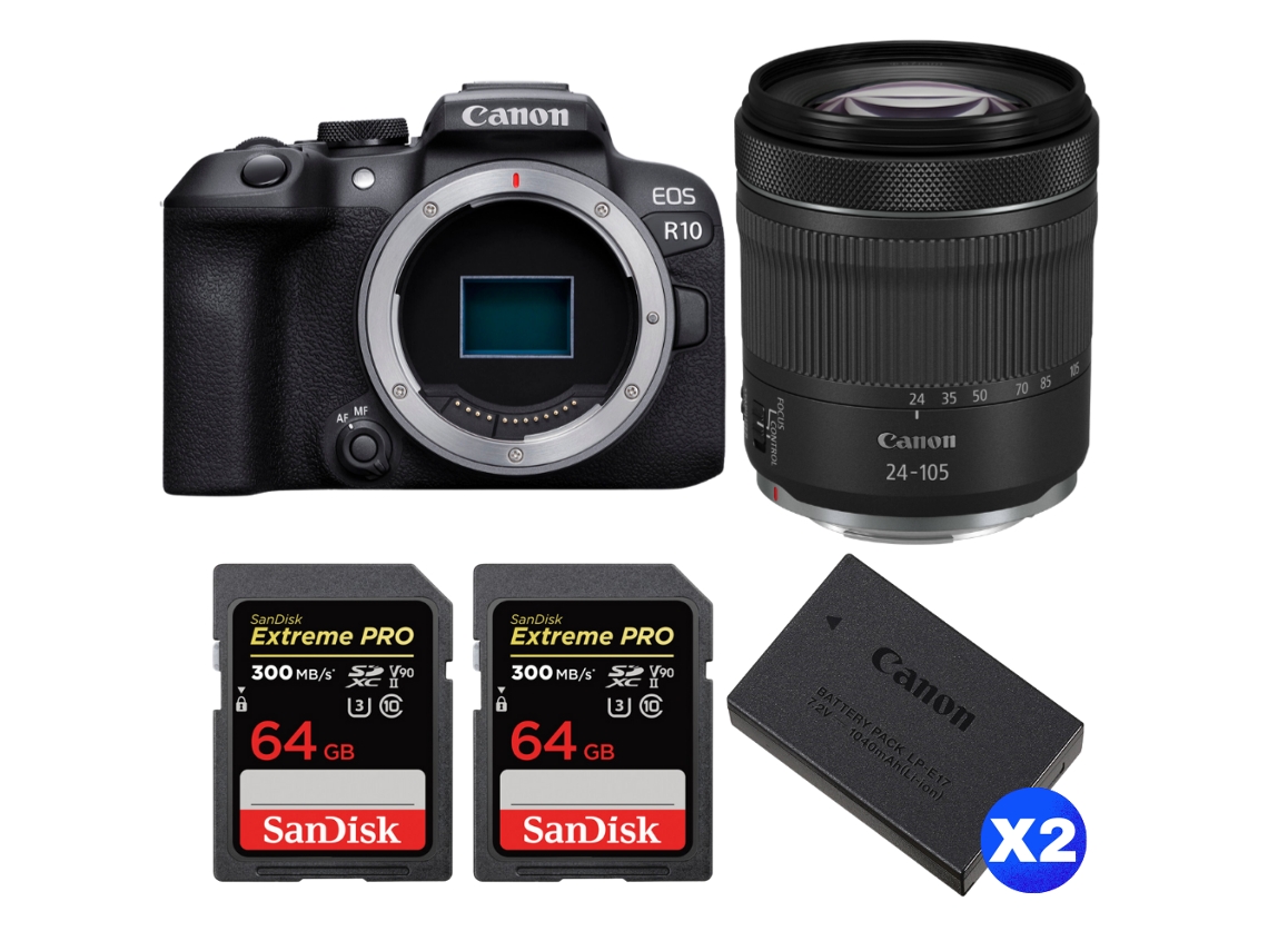 Eos R10 + Rf 24 105mm F4 7.1 Is Stm + 2 Sandisk 64gb Uhs ii 300mb/s + 2 Canon Lp e17 + Ebook “20 Dicas para Fotos Que Impressionam” CANON