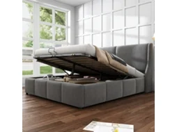 Cama Estofada, Forma De Orelha, Cabeceira De Travesseiro, Cama De Casal, Cama Funcional Hidráulica, 140 X 200, Cinza