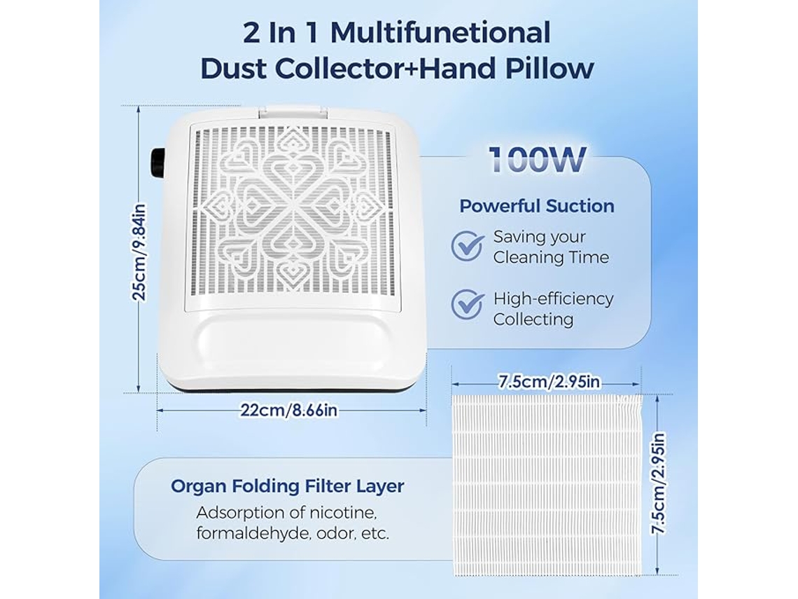 Aspirador Elétrico Com Filtro, Sucção De Unhas Ajustável, Coletor De Pó De Mesa Zeuxo