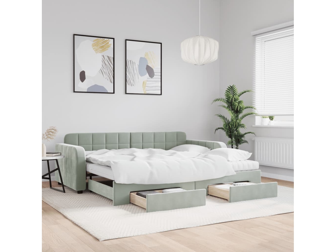 Vidaxl Sofá-cama C/ Gavetão E Gavetas 90x200 Cm Veludo Cinzento-claro