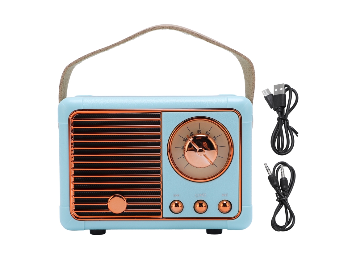 Caixa de som Bluetooth retro, mini, com subwoofer, azul EOOCOO