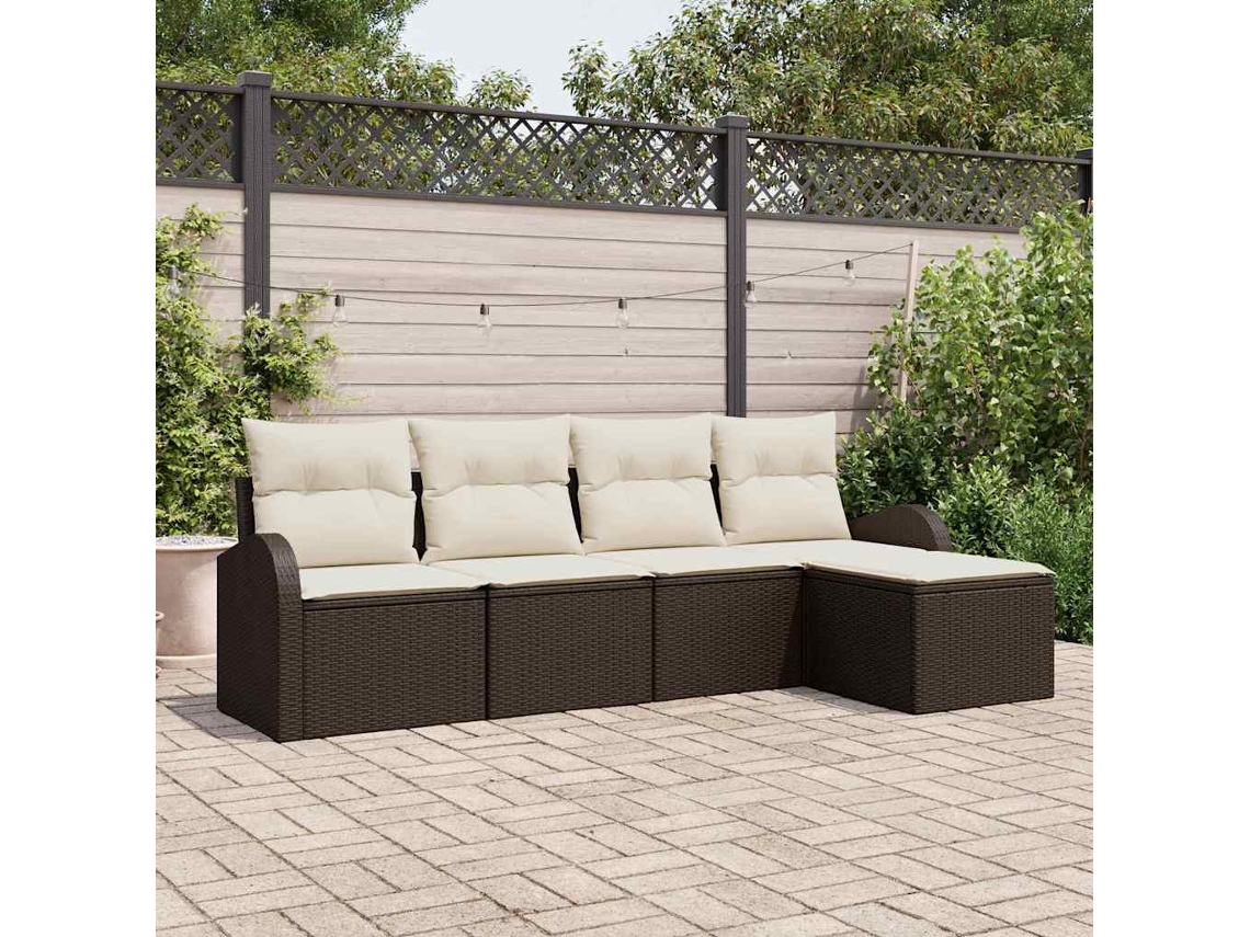 Vidaxl Conjunto De Sofá De Jardim 5 Unid. Castanho Vime Pe
