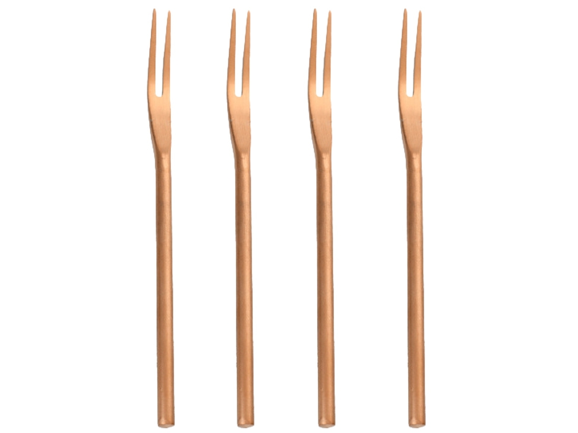 4 Garfos Para Salada Em Aço Inox 13x0,6cm Rosa Dourado