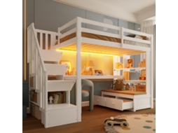 Cama Alta 90x200 Escrivaninha 2 Gavetas Escada Branca