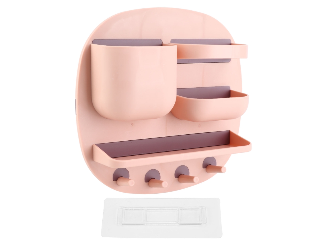 Caja de Almacenamiento de Parede com Adesivo, Capacidade Aumentada, Forma de Disco, Pp Ps, Instalação Sem Pregos, Rosa