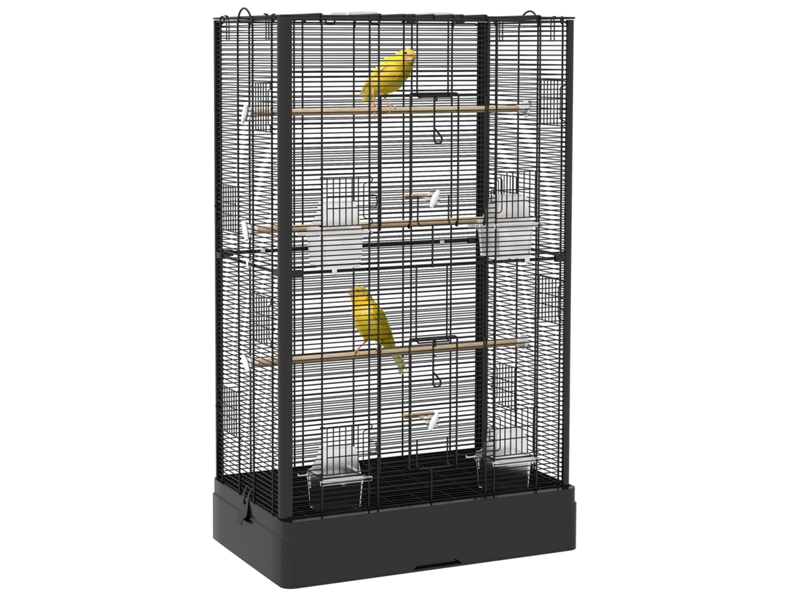Aviário Gaiola com Portas Empoleiradas para Canários e Periquitos (61x36,5x98cm) Preto | S/MARCA