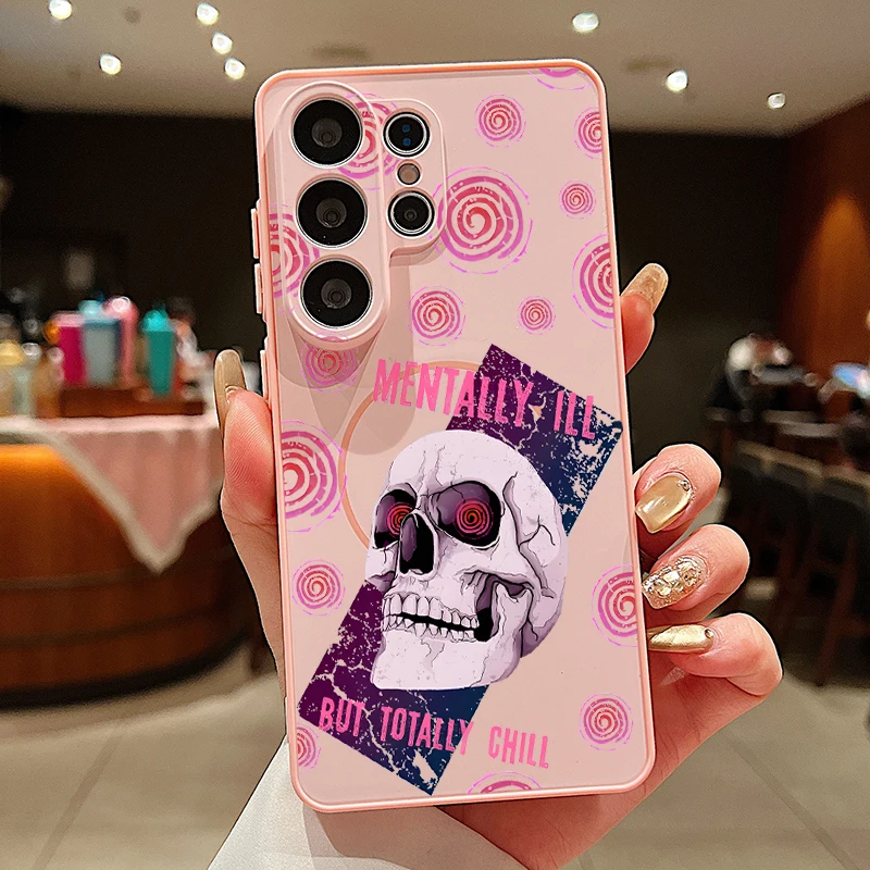 Capa Para Celular Galaxy S26 Com Estampa Criativa De Caveira E Sistema Magnético (rosa)