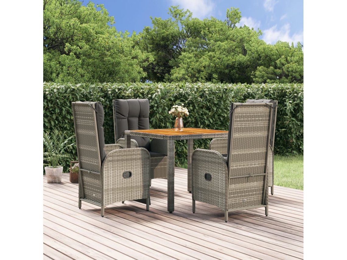 Vidaxl 5 Pcs Conjunto De Jantar P/ Jardim C/ Almofadões Vime Pe Cinza