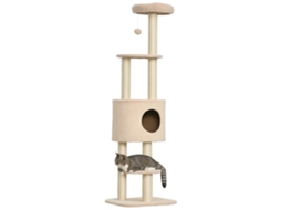 Árvore para Gatos com Poste Arranhador Árvore para Gatos com Casinha e Plataformas Macio de Alta Densidade Altura 148 Cm Bege Ge