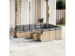Vidaxl 11 Pcs Conjunto Sofás de Jardim C/ Almofadões Vime Pe Bege