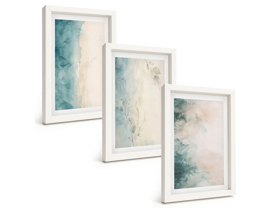 Composição De Quadros Minimalismo Em Tela Aquarela Espelharte (3 Peças 20x30 Cm)