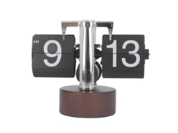 Relógio de mesa digital mecânico automático de 12 horas com base de madeira, preto, para sala de estar, escritório e quarto.