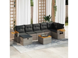 Vidaxl 8 Pcs Conjunto Sofás De Jardim C/ Almofadões Vime Pe Cinzento