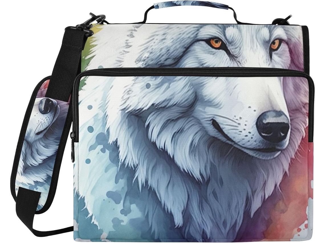 Organizador de Arquivos Aquarela Impermeável, com 3 Argolas, Zíper e Bolsa para Laptop, Ideal para Escola e Mesa
