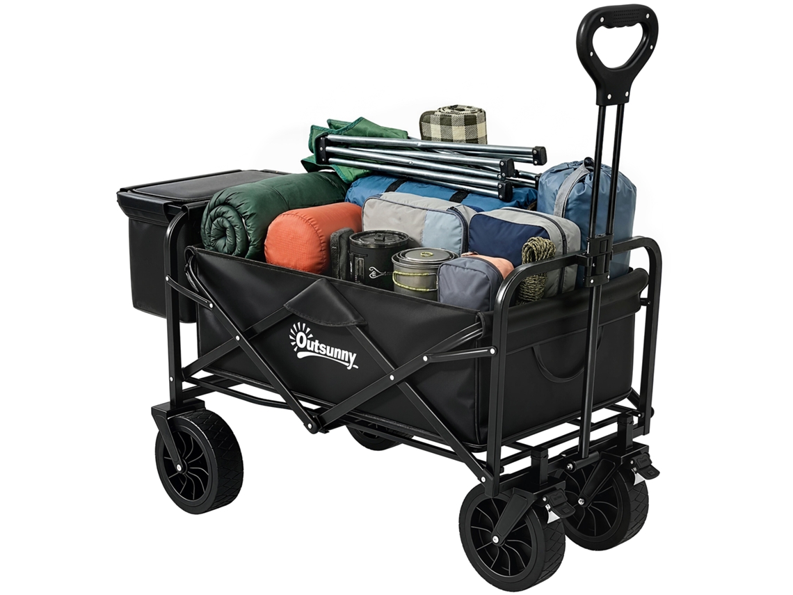 Carrinho de Transporte Dobrável com Bolsa Térmica Removível Capacidade 100 Kg para Campismo Praia 113x57x77 100 Cm Preto PROFESIA BOYANG
