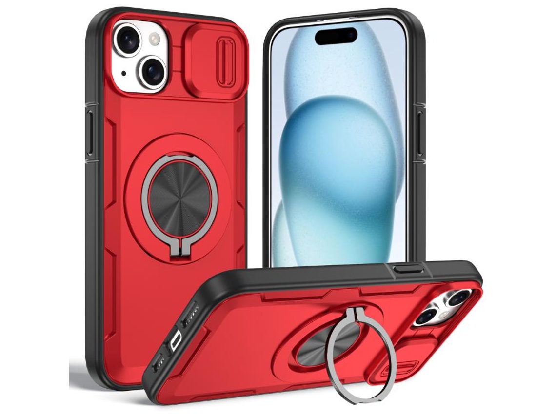 Capa Zruxe Compativel Com Iphone 15 Plus (magsafe - Suporte Giratorio - Camshield - Vermelha)
