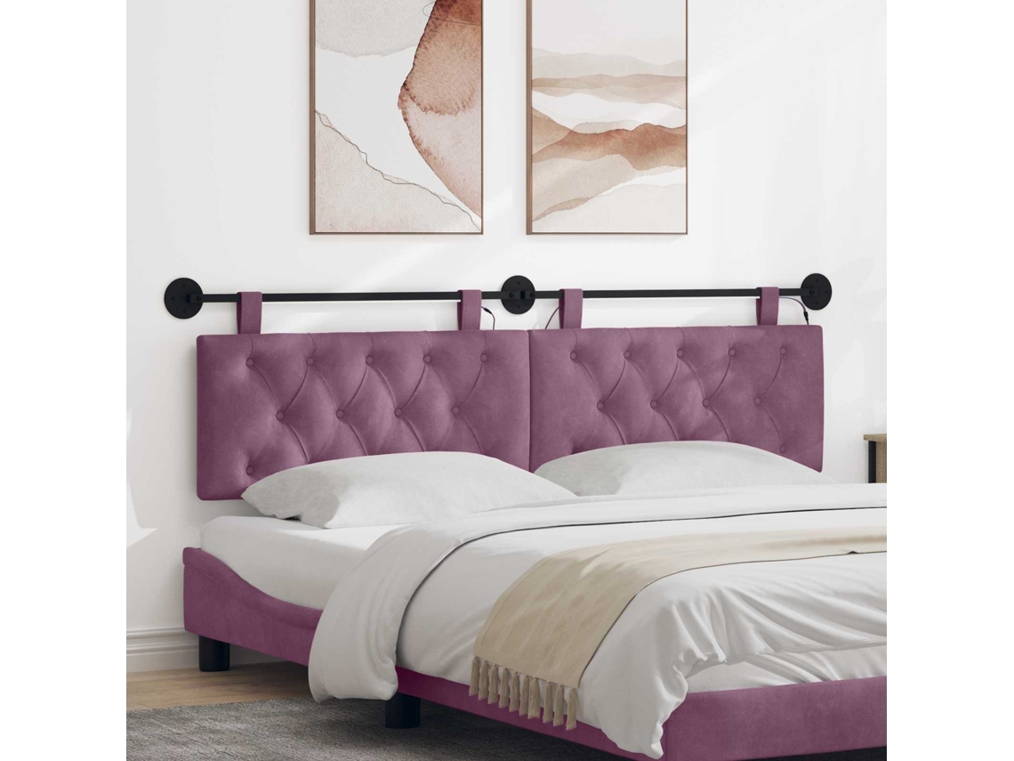 Vidaxl Cabeceira Suspensa Com Luz Led Roxo Veludo