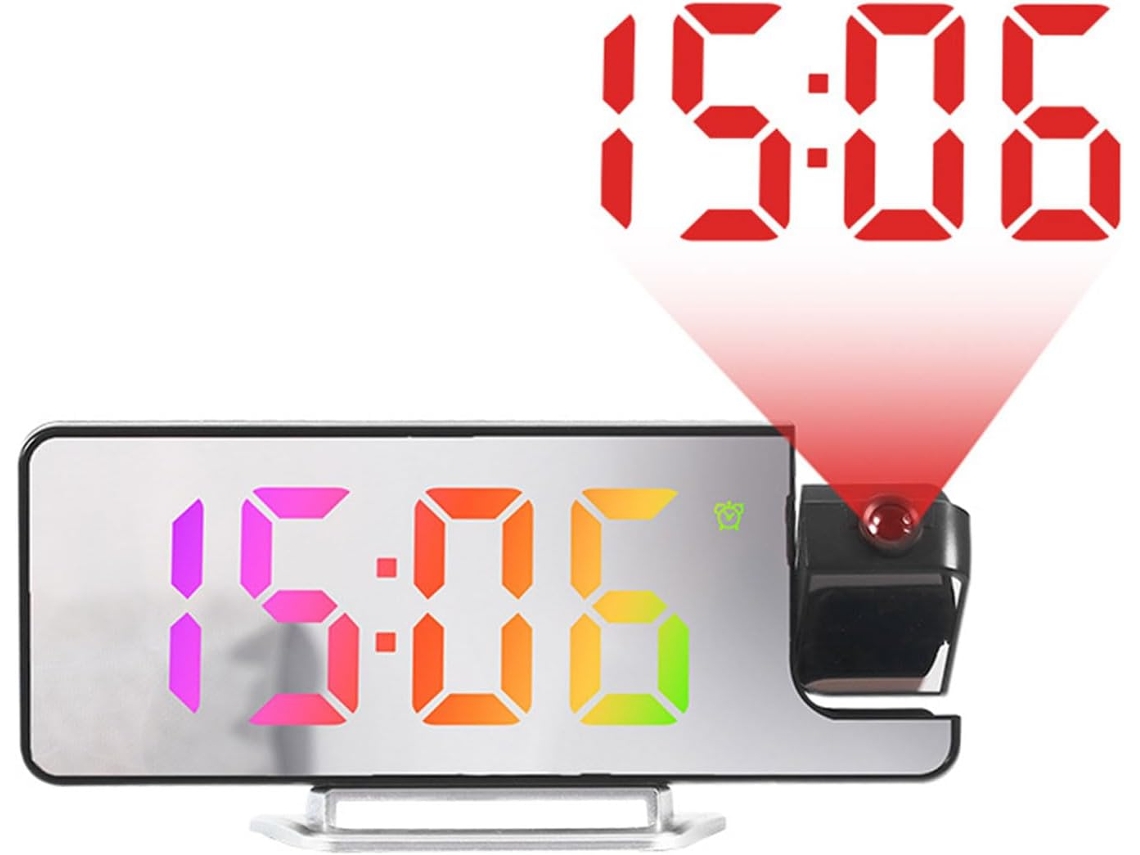 Despertador com Projetor, Tela Led Espelhada e Temperatura BRILVIBERA