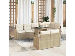 Vidaxl Conjunto De Sofá De Jardim Com Almofada 9 Pcs Bege E Creme