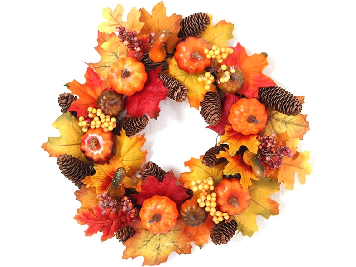 Guirlanda artificial de abóbora com flores de outono - Decoração de Natal, Halloween,
