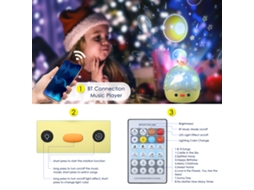 Tomshine Projetor de Luz Usb com Controle Remoto, Rotação 360°, Reprodutor Bt e Luz Noturna Dimmable