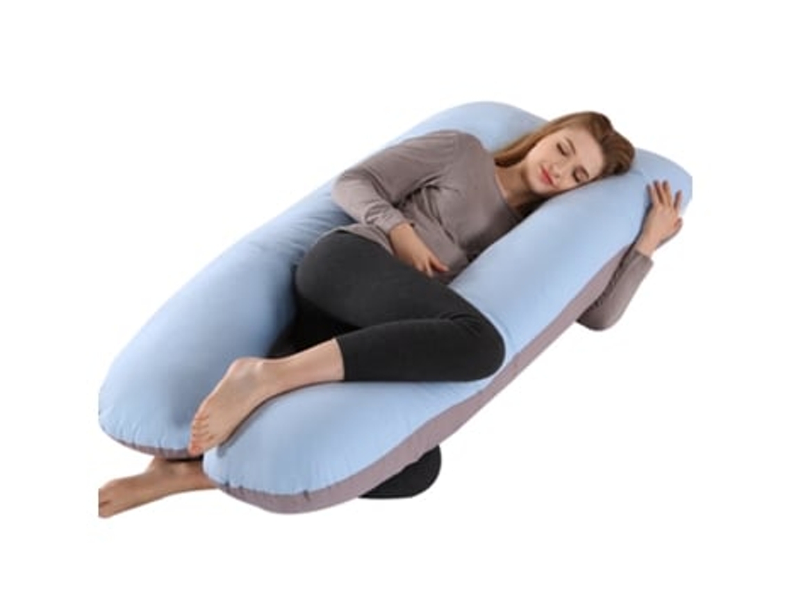 Almofada De Gravidez Em Formato De U Almofada De Apoio Lombar Para Quem Dorme De Lado Azul Cinza/125x72cm