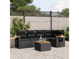 Vidaxl 6 Pcs Conjunto Sofás De Jardim C/ Almofadões Vime Pe Preto