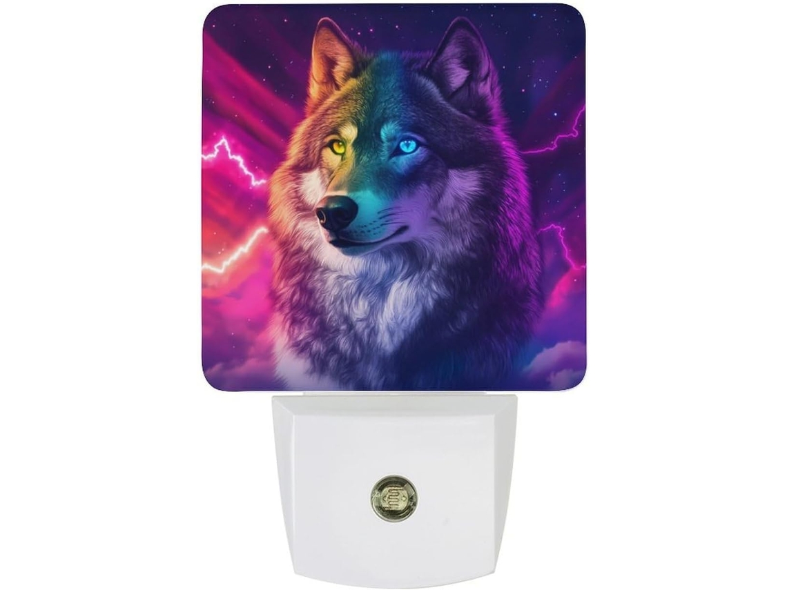Lobo Selvagem Luminária Noturna Colorida com Sensor Crepuscular