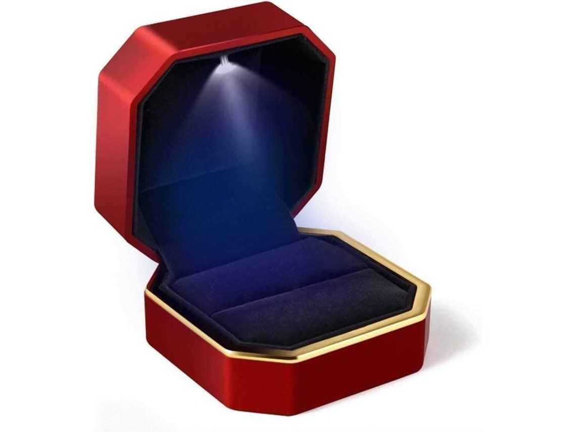 2026 caja de Anel de Lujo Cuadrada Con Pelúcia Y Luz Led para Proposta de Casamento Presente Vermelho