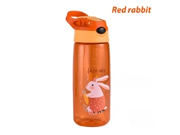 Garrafa De Água Infantil (coelho Vermelho) De 500ml Com Tampa E Canudo, Livre De Bpa.