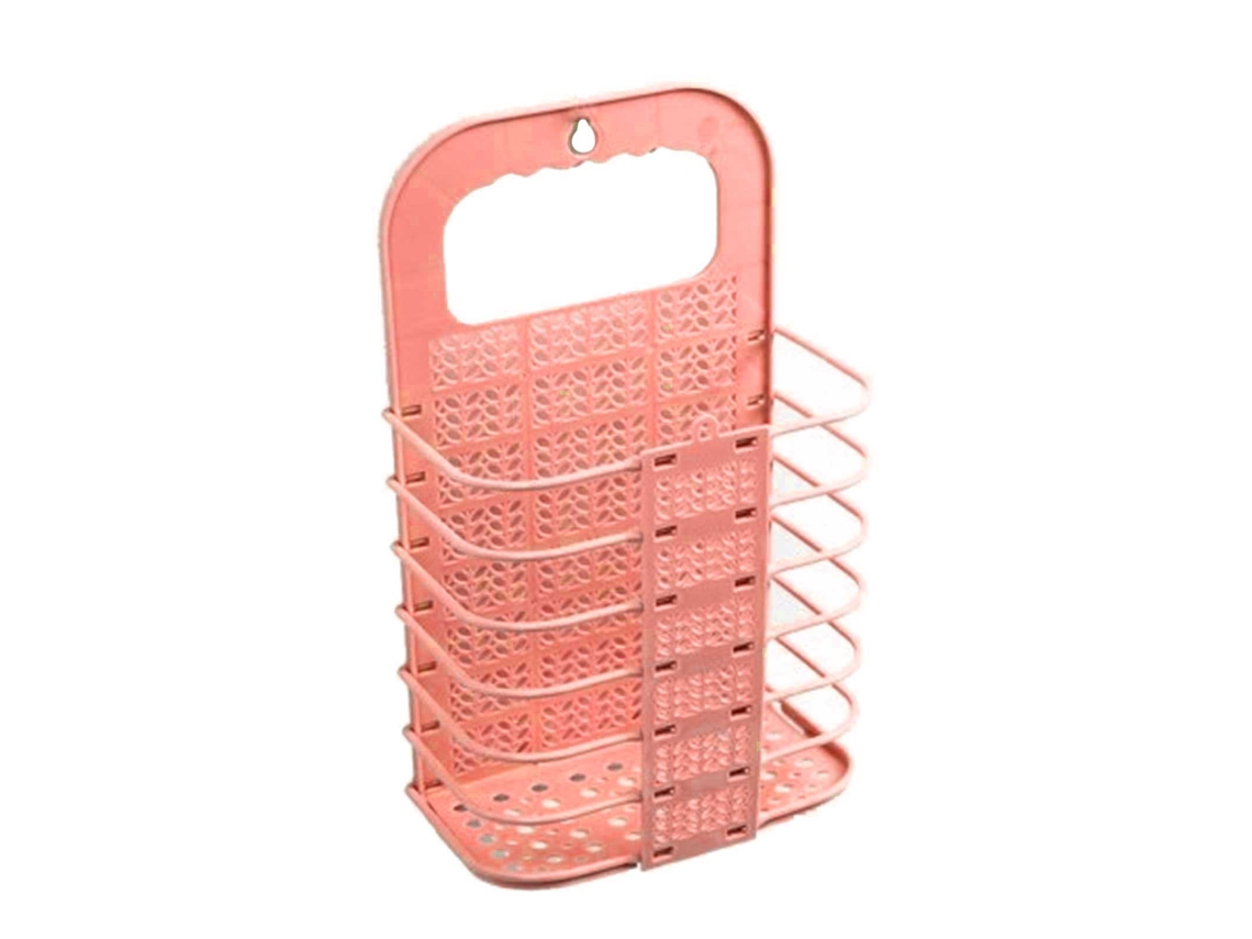 Cesta de roupa suja plegável parede sem furaduras hanging grande material PP rosa S/MARCA