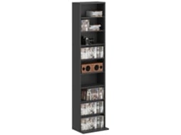 Scaffale Porta Cd Con 6 Ripiani Regolabili, Capacità Di 260 Cd/120 Dvd, 33x24x140 Cm, Nero