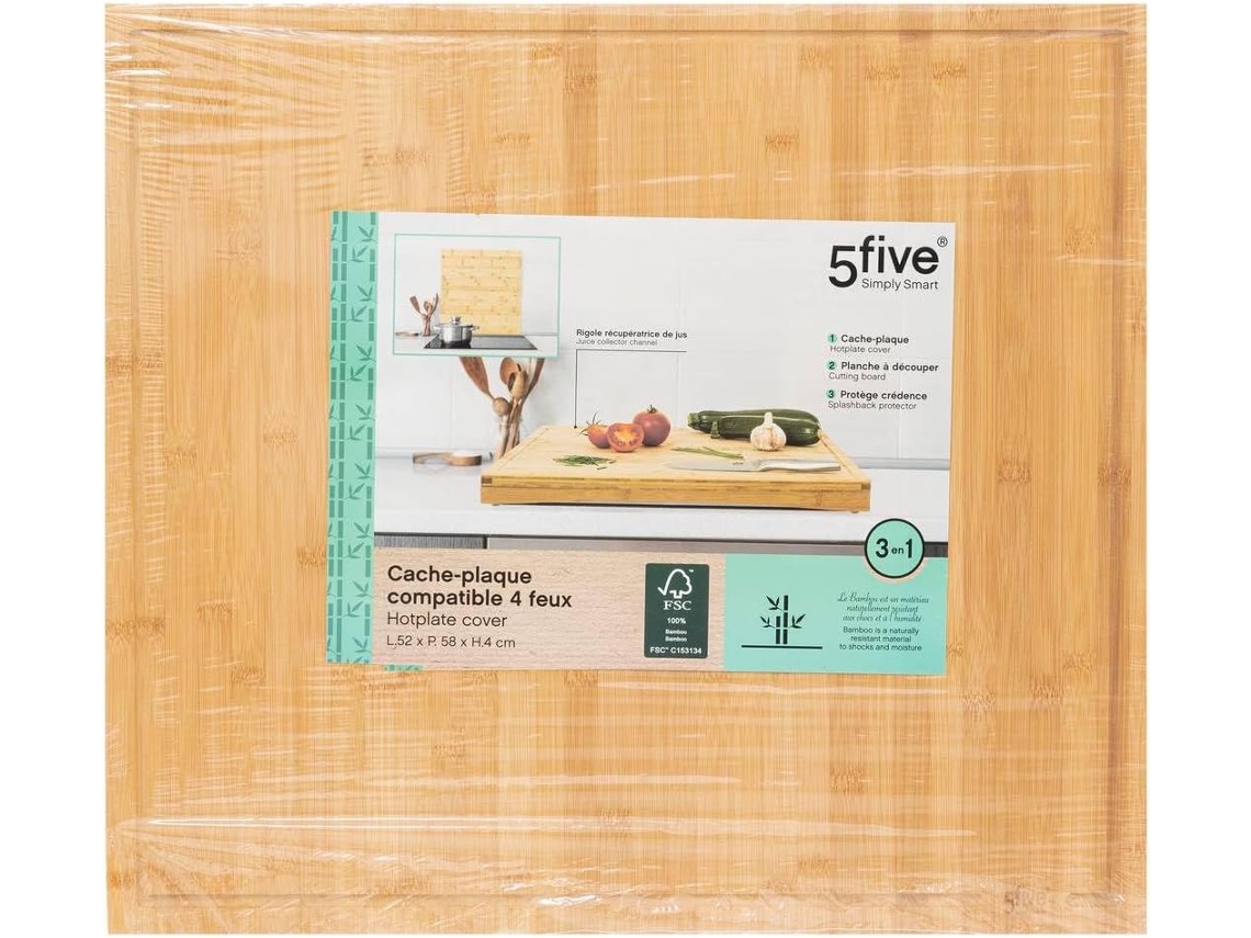 5five Tapa De Placa De Cozinha De Bambu 52 X 58 Cm 3 Em 1 Com Proteção Contra Salpicos E Antiaderente