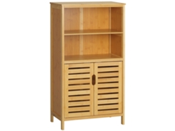Armário De Bambu Para Banheiro, Com Portas Ripadas, Proteção Contra Tombamento, Estilo Campestre, Versátil E Multiuso.