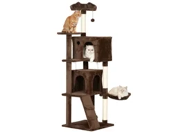 Árvore de Arranhão de Gato 160 Cm com Plataformas Cama 2 Cavernas Rede, Escada Postes de Sisal Marrons Ge
