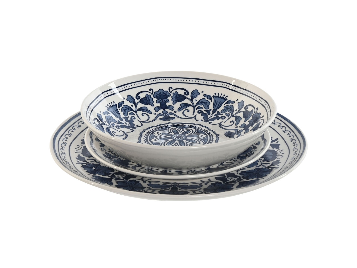 Louça HOME ESPRIT Azul Branco Porcelana Árabe 27 x 27 x 2 cm 18 Peças