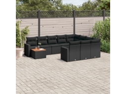 Vidaxl 11 Pcs Conjunto Sofás De Jardim C/ Almofadões Vime Pe Preto