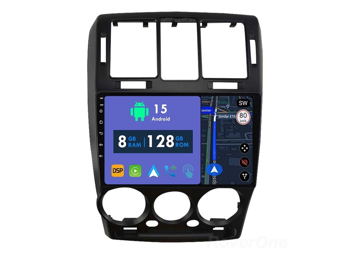 Auto Rádio Carro Bluetooth Autoradio 8GB RAM 128G ROM CarPlay Navegação GPS Ecrã Táctil RoverOne para Hyundai Getz 1 2002-2011  