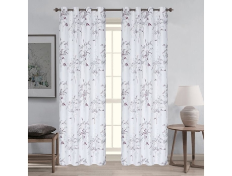 Paire De Cortinas Blackout Com Ilhós Padrão Vegetal Ameixa 140x260 Cm
