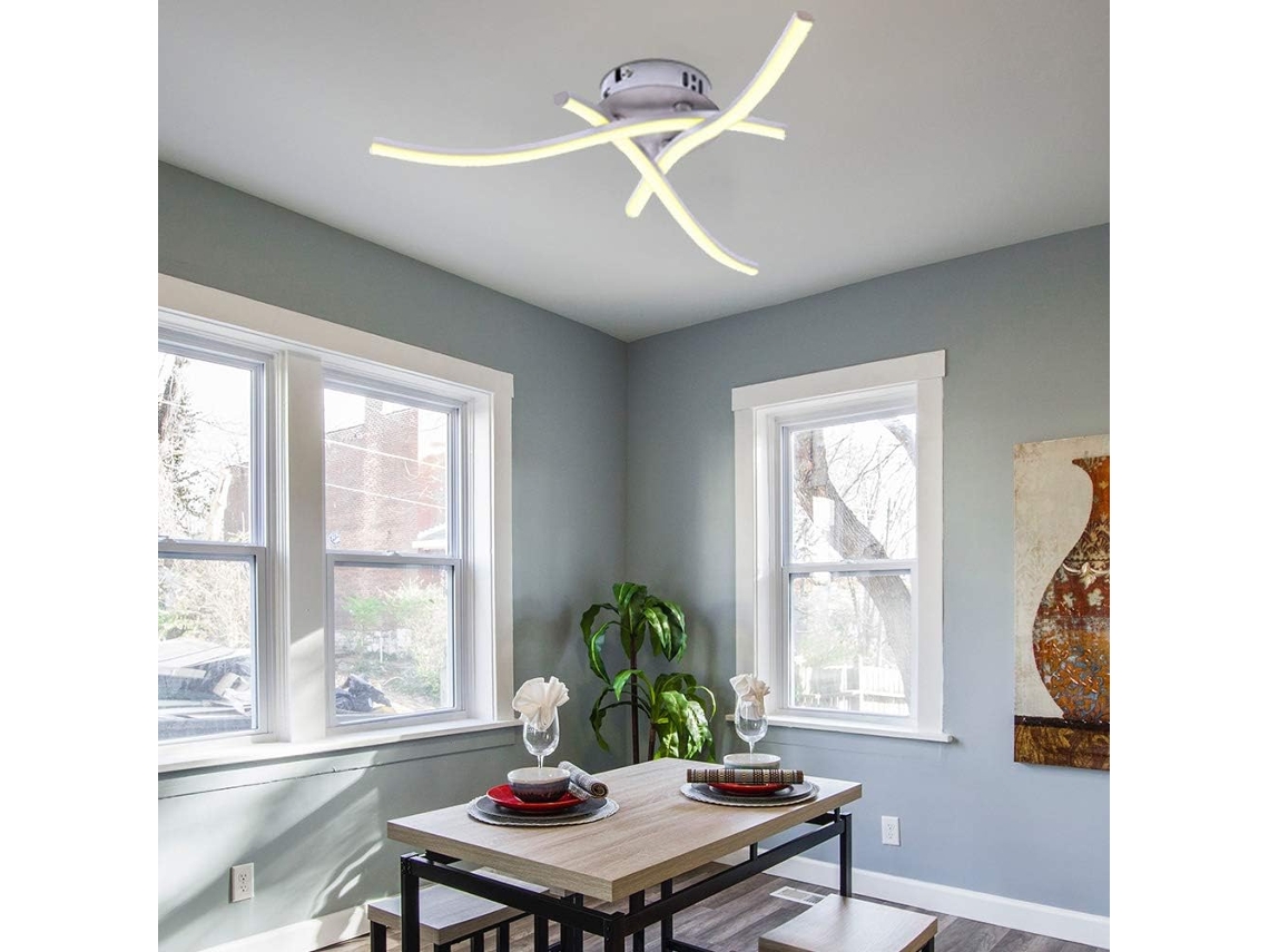 Luz de Teto Led Lâmpada de Lustre de Luz de Teto Curvada de Design Moderno com 3 Peças de Luz Ondulada para Sala de Estar Quarto Sala de Jantar Cu