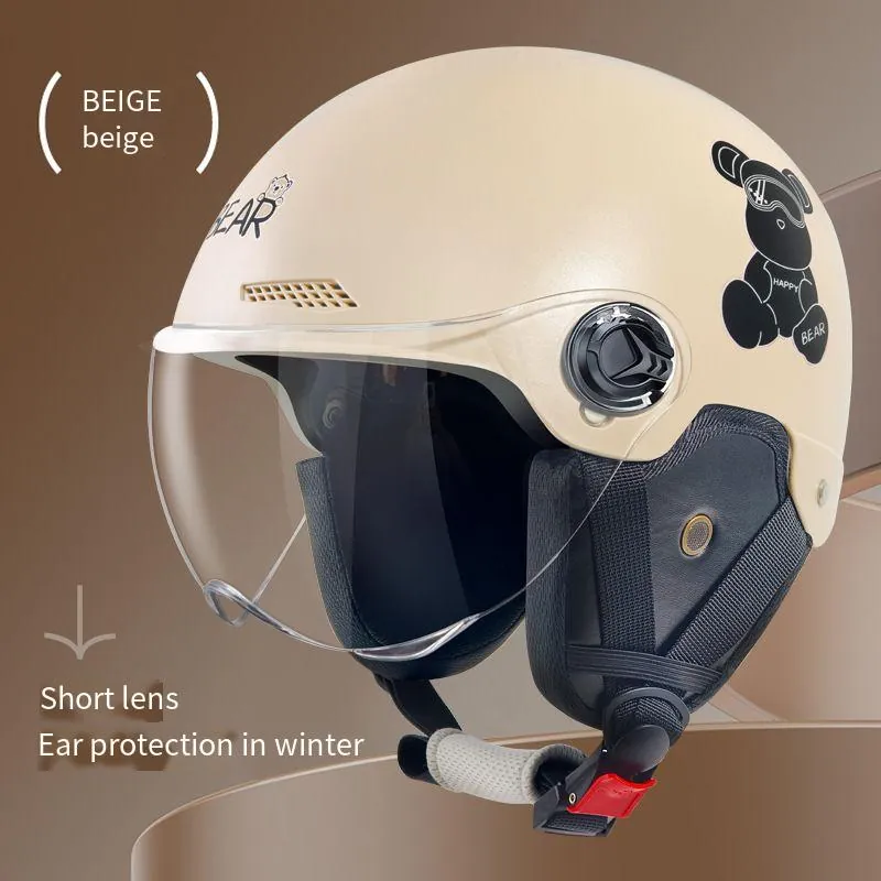 Capacete Moto Elétrico - 28.5*25*21cm - Urso Bege (com Proteção De Orelhas Curta)