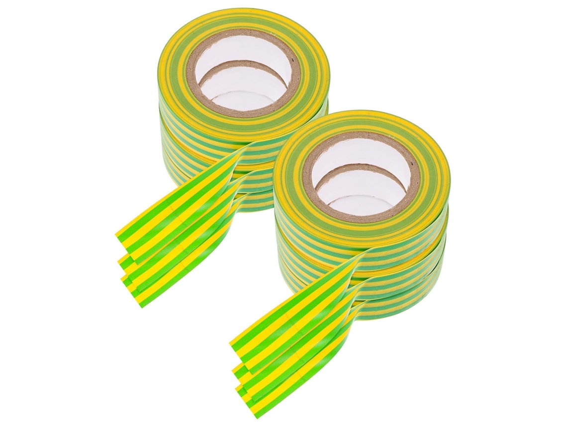Fita Isolante Elétrica Fuoyloo Em Pvc, 20 Metros, Amarela E Verde, Para Identificação De Cabos, Resistente Ao Frio E