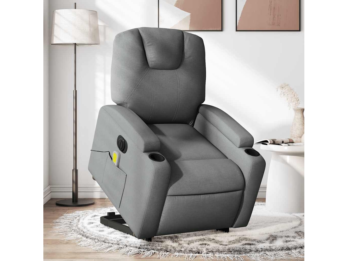 Vidaxl Poltrona Elétrica Elevatória Massagens Tecido Cinzento-escuro