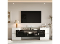 Gabinete Tv 200cm, Preto/branco, Led, Vidro.-zz