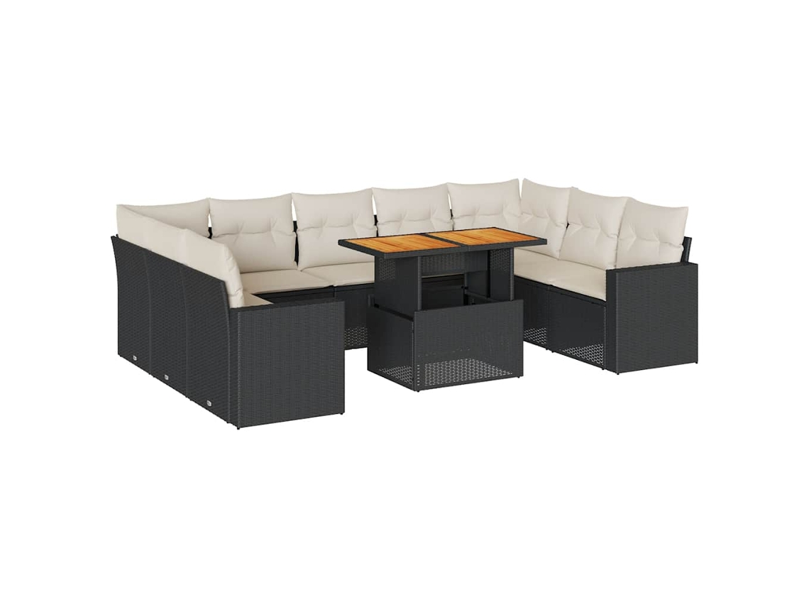 Conjunto de 10 Sofás de Jardim com Almofadões Vime Pe Preto MAISON EXCLUSIVE (N/A)