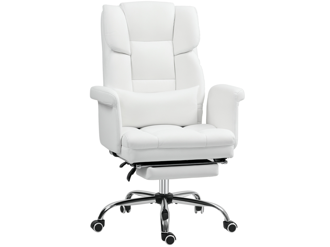 Cadeira De Escritório Branca Ergonômica, Altura 48-56cm, Reclinável, Apoio Pés