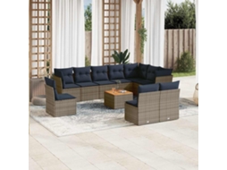 Vidaxl 11 Pcs Conjunto Sofás De Jardim C/ Almofadões Vime Pe Cinzento