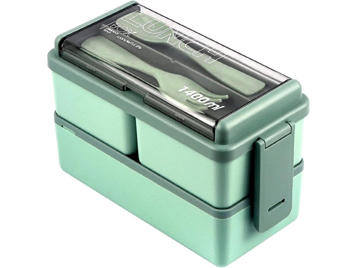Lonchera Infantil Lychico Ca Bento Con Tenedor De Cuchara, Apilable, 2 Capas, 3 Compartimentos, A Prueba De Fugas, Nuevo, Envio 2 (verde, Azul Y Rosa)
