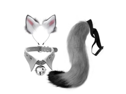 Primerox conjunto Orelhas Cauda Coleira Pelúcia Falsa Lobo Raposa Gato Cosplay Halloween